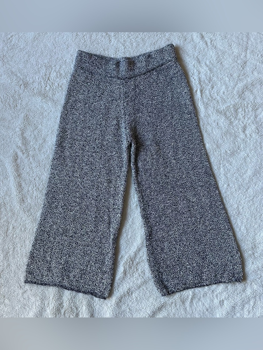 ZARA Knit Black/White Wide-Leg Cropped Pants Women’s Regular Sz M Textured